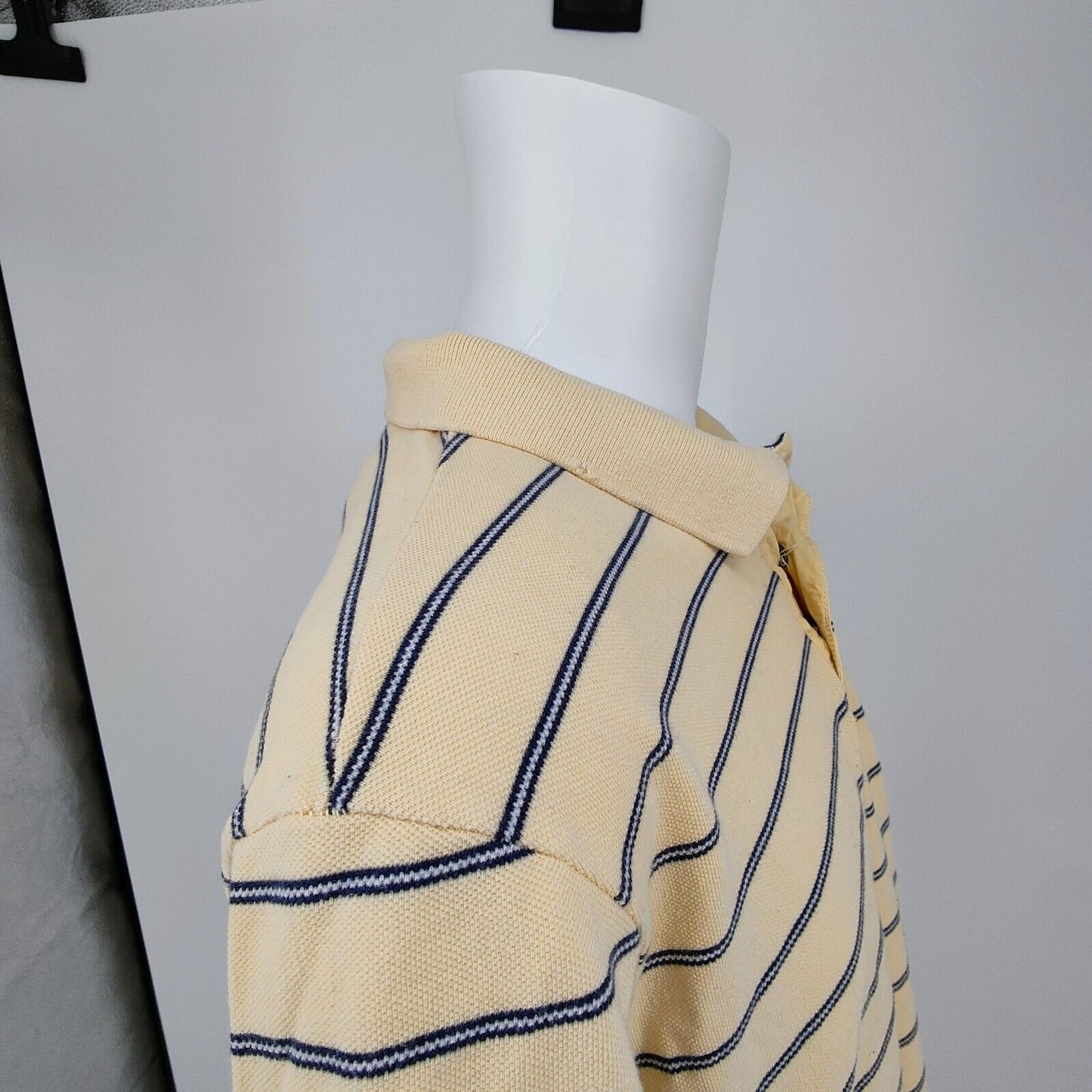 Vintage 1990s Polo Jeans Co. Ralph Lauren Snap Button Yellow Striped Polo (XXL)