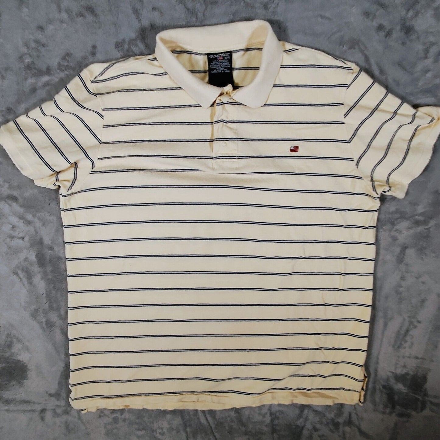 Vintage 1990s Polo Jeans Co. Ralph Lauren Snap Button Yellow Striped Polo (XXL)
