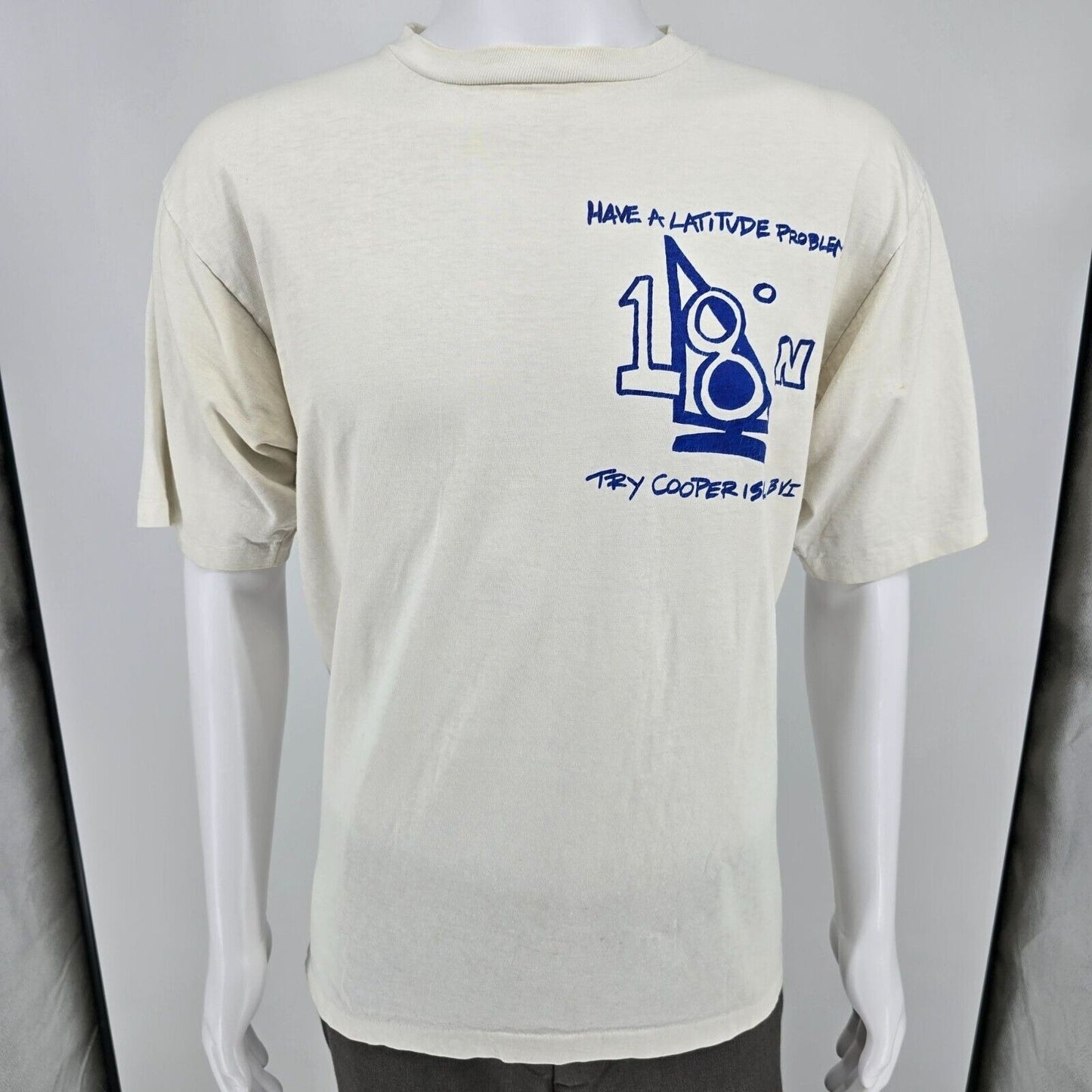 Vintage 1990s Have a Latitude Problem Try Cooper Island, BVI Graphic T-Shirt (L)