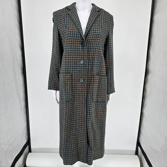 Vintage 1970s Unbranded Women's Gun Club Check Tweed Long Duster Coat (M)