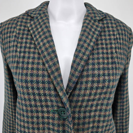 Vintage 1970s Unbranded Women's Gun Club Check Tweed Long Duster Coat (M)
