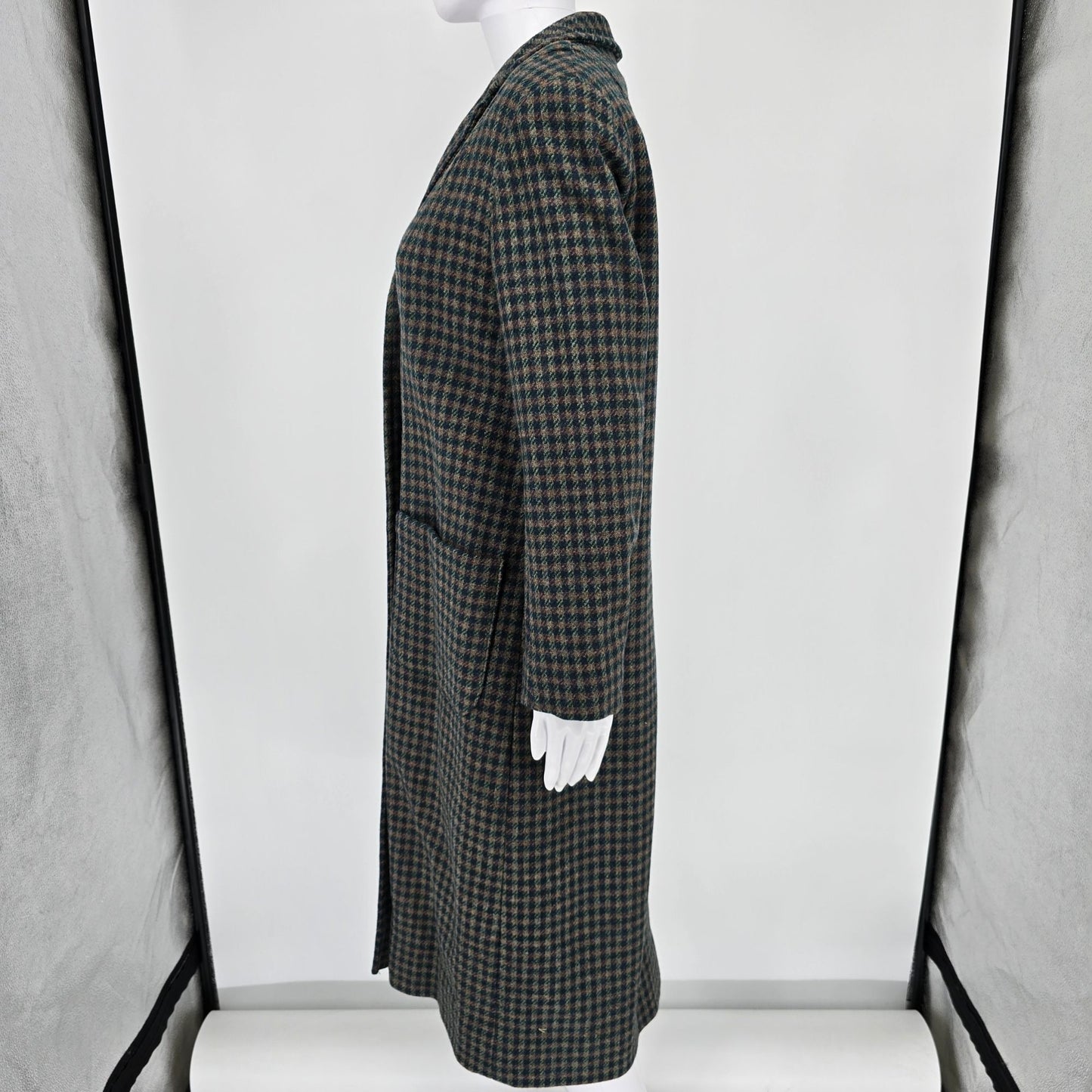 Vintage 1970s Unbranded Women's Gun Club Check Tweed Long Duster Coat (M)