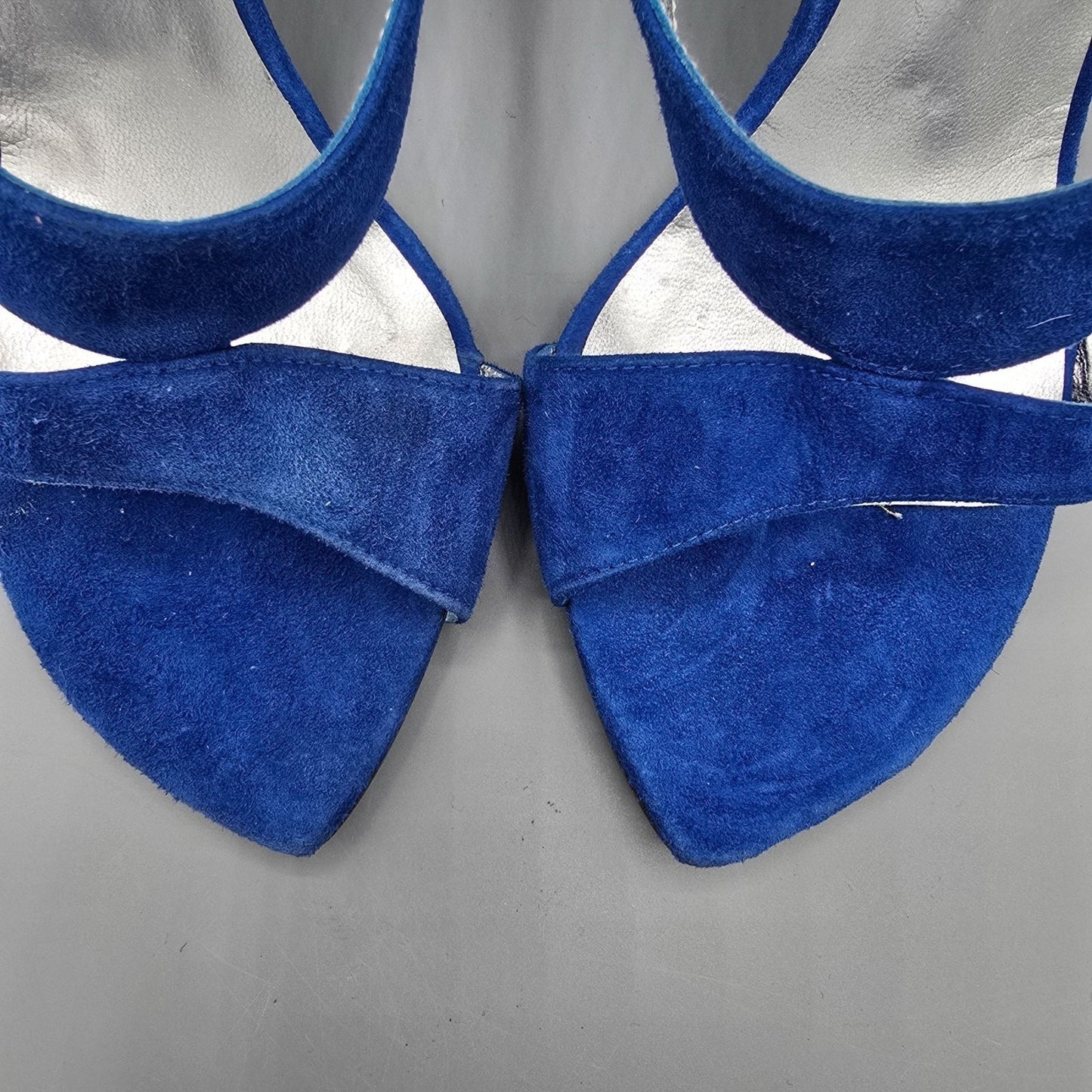 Vintage 1990s Bis Charles Jourdan Colbalt Suede Flared Heel Mule Sandals (7M)