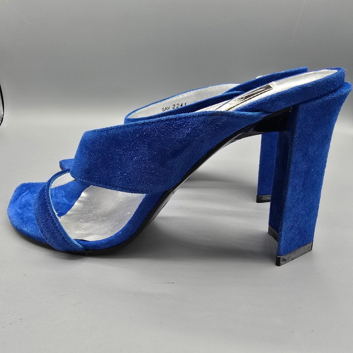 Vintage 1990s Bis Charles Jourdan Colbalt Suede Flared Heel Mule Sandals (7M)