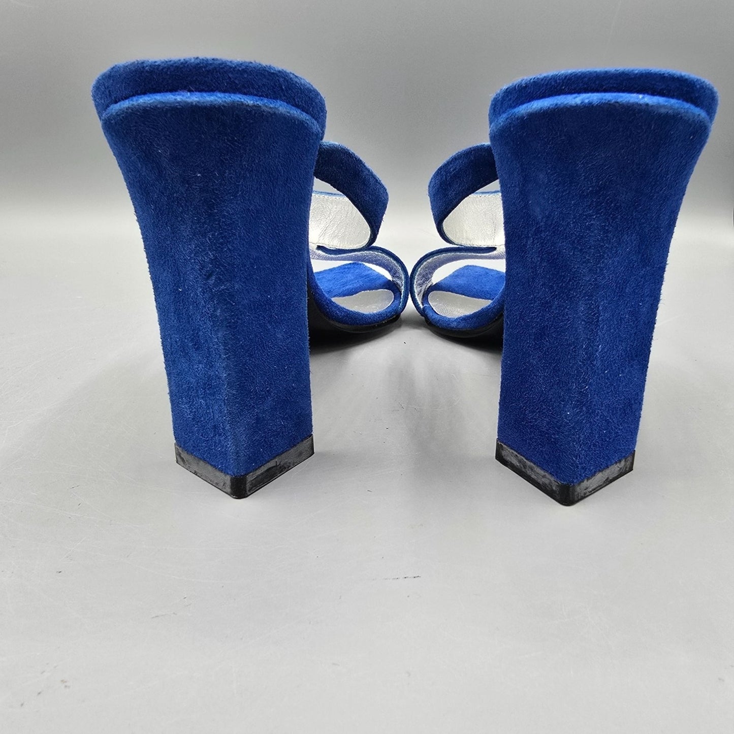 Vintage 1990s Bis Charles Jourdan Colbalt Suede Flared Heel Mule Sandals (7M)