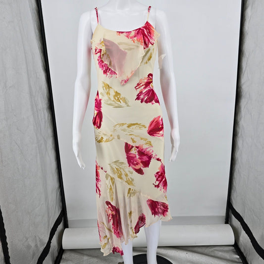 Vintage Y2K Caché Silk Chiffon Floral Bias-Cut Sleeveless Slip Dress (Size 4/S)