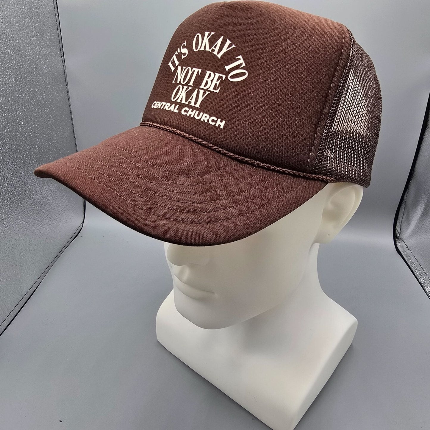 Central Church "Its Okay To Not Be Okay"  Brown Mesh Otto Cap Trucker Hat