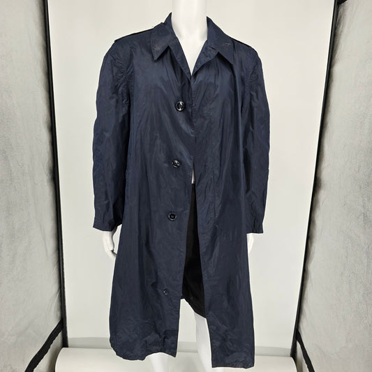 Mens Navy Blue Nylon Raincoat 40R By Brownwood Mfg. Co. USAF Military Style