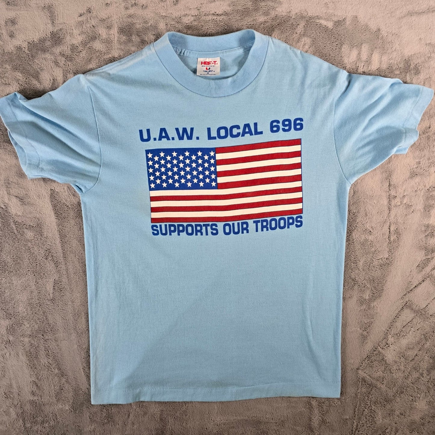 Vintage Early 1990s U.A.W. Local 696 Supports Our Troops Gulf War T-Shirt (M)