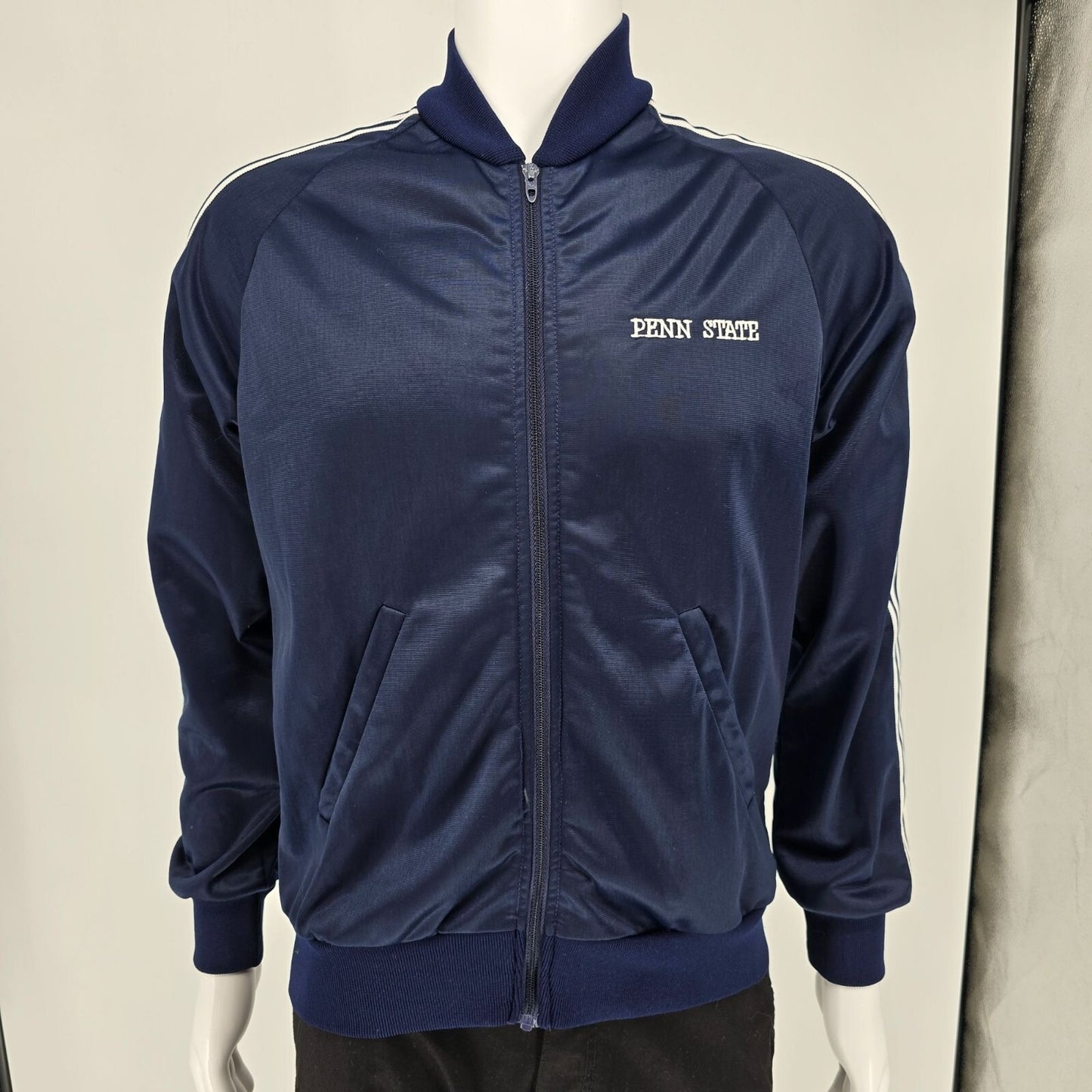 Vintage 1980s Broderick Penn State Talon Zipper Navy Track Jacket (Medium)