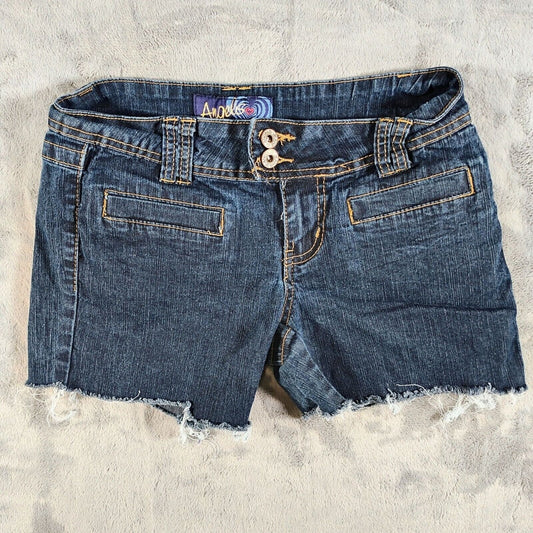 Vintage Y2K Angels Denim Frayed Hem DIY Cutoff Ramie Blend Shorts (Size 7)