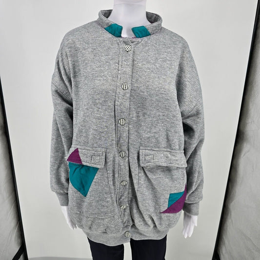 Vintage 80s/90s "be in the current seen" Geometric Gray Oversized Jacket (OSFA)