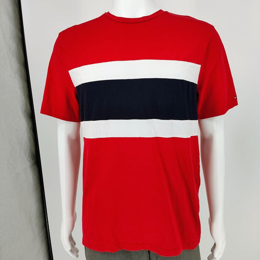 Tommy Hilfiger Men's Colorblock Stripe Red Crewneck T-Shirt (XL)