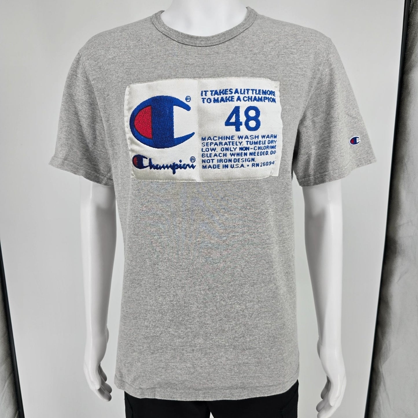 2020 Champion Photo-Real Jocktag Heritage Tee Oxford Gray T-Shirt (L) *Flaws