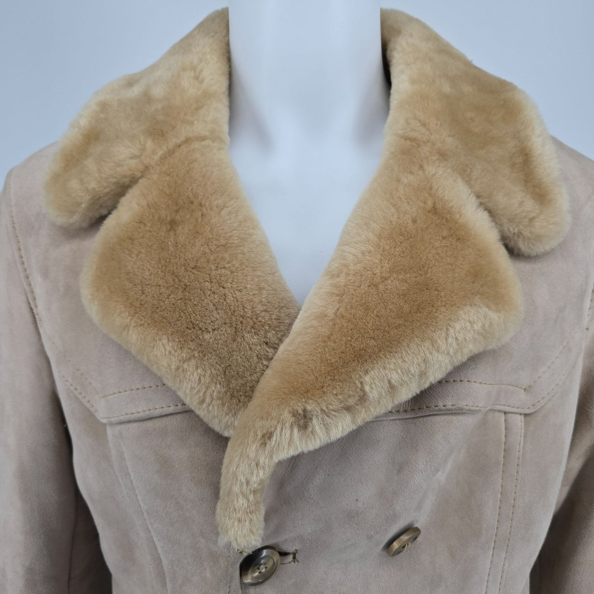 Vintage 1970s C&A Suede Shearling Double-breasted Heavy Winter Lammy Coat (S)