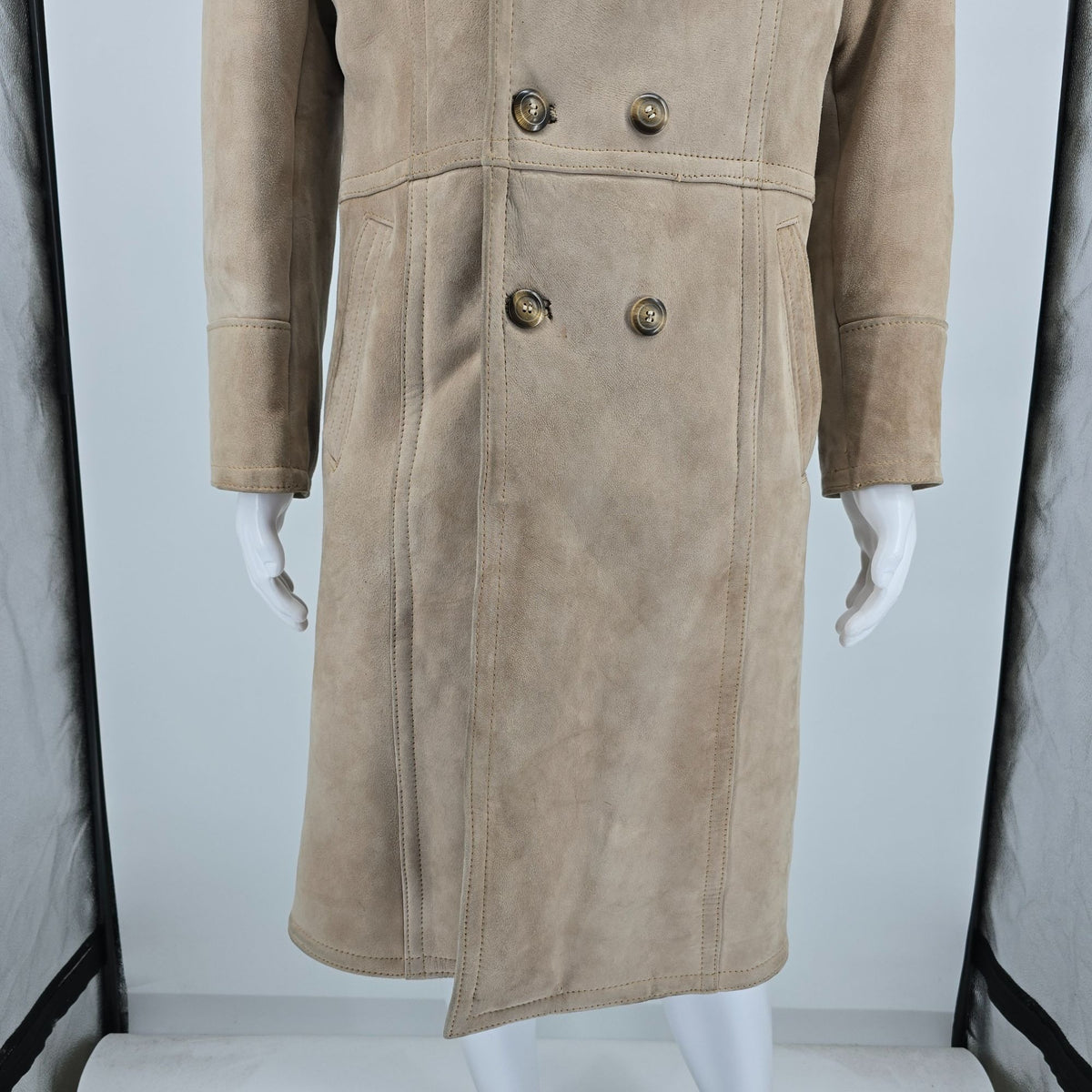 Vintage 1970s C&A Suede Shearling Double-breasted Heavy Winter Lammy Coat (S)