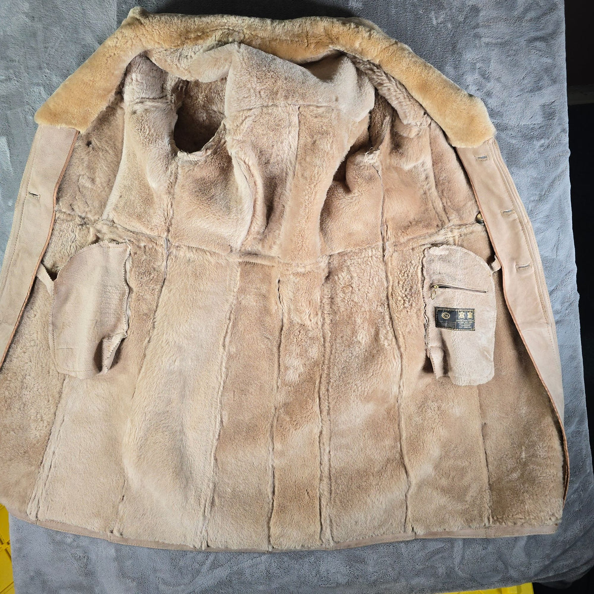 Vintage 1970s C&A Suede Shearling Double-breasted Heavy Winter Lammy Coat (S)