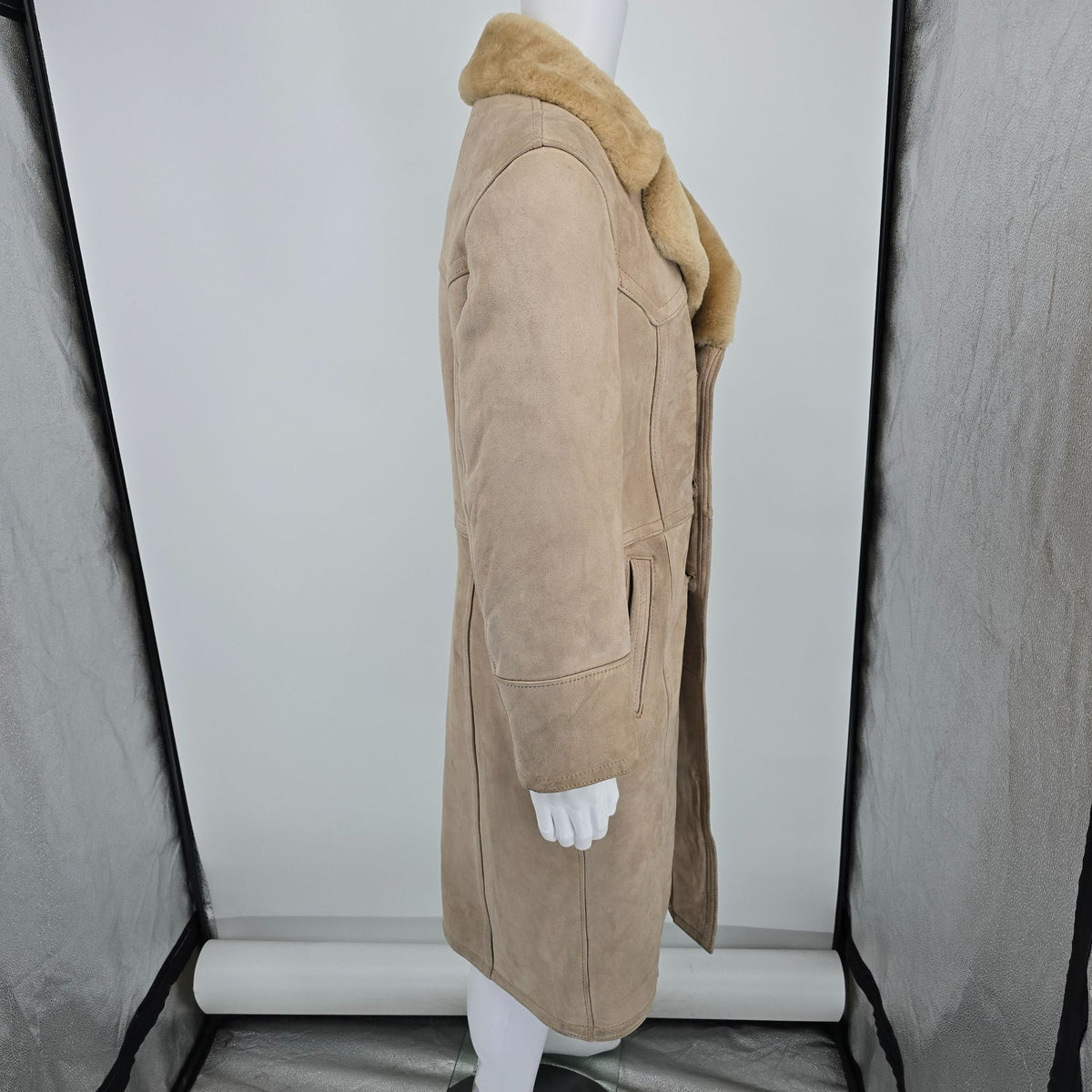 Vintage 1970s C&A Suede Shearling Double-breasted Heavy Winter Lammy Coat (S)