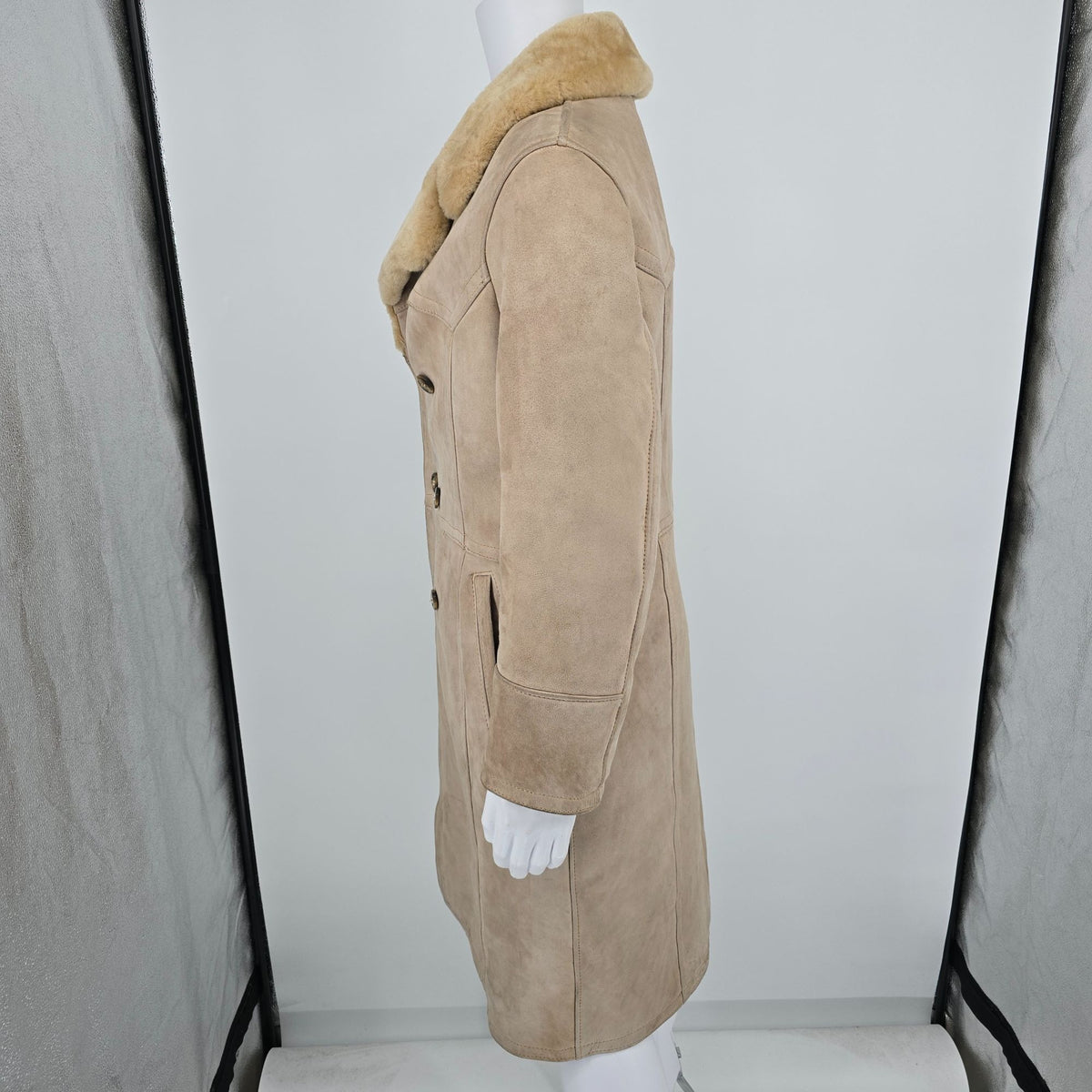 Vintage 1970s C&A Suede Shearling Double-breasted Heavy Winter Lammy Coat (S)