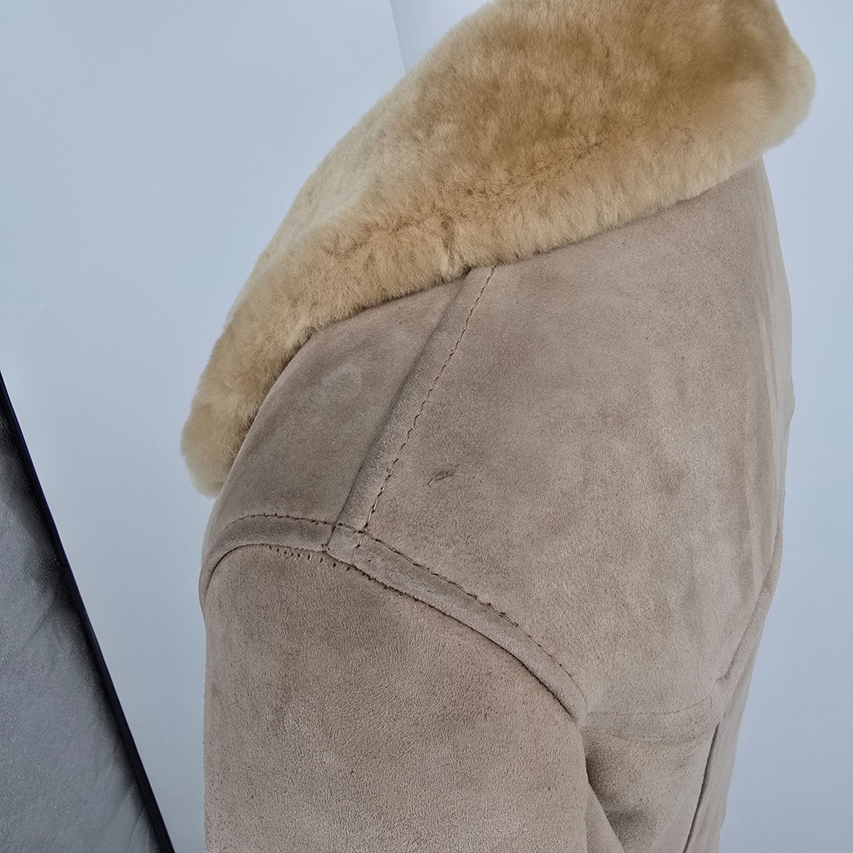 Vintage 1970s C&A Suede Shearling Double-breasted Heavy Winter Lammy Coat (S)