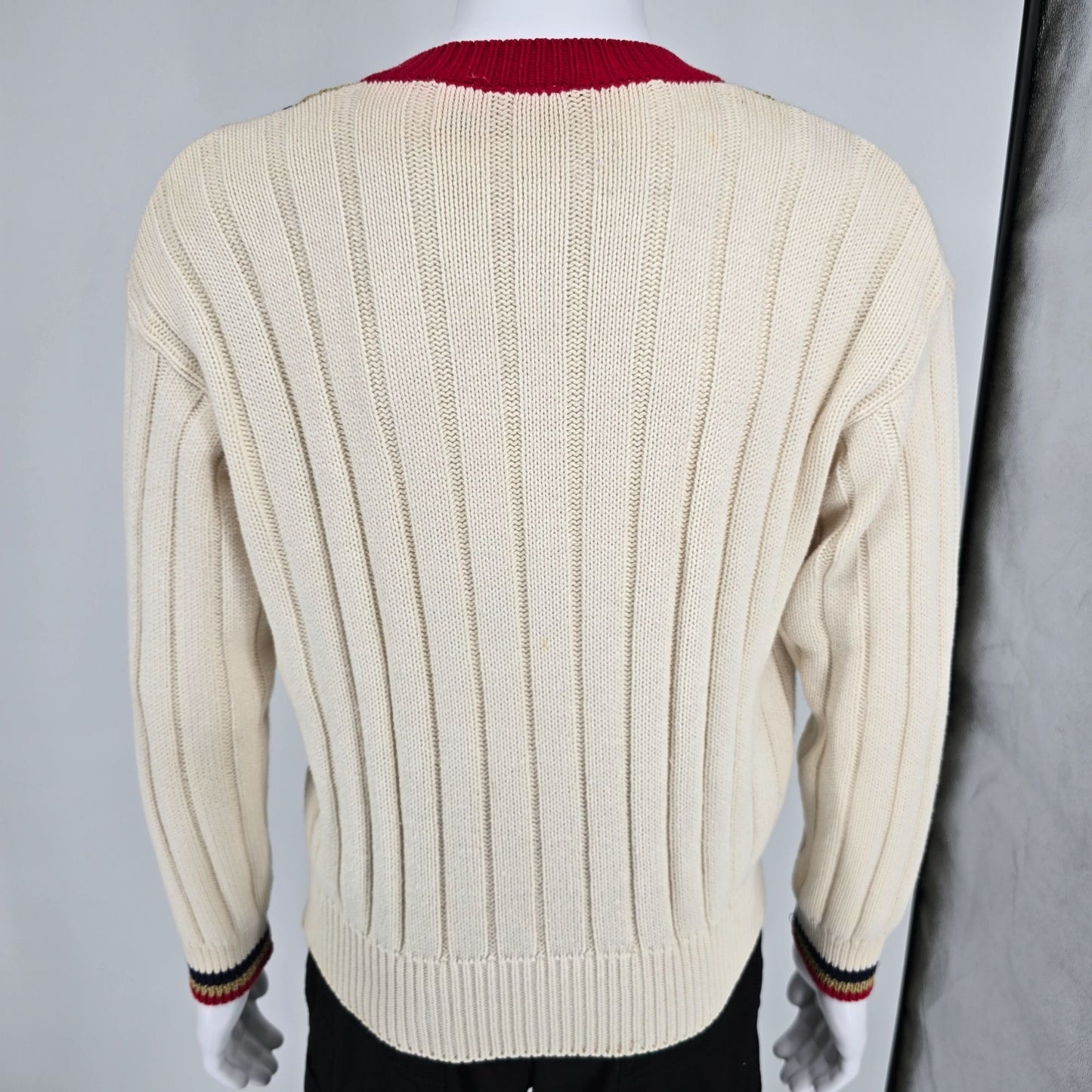 Vintage 1990s First Issue Women's Cable Knit V-Neck Tennis/Cricket Sweater (M)