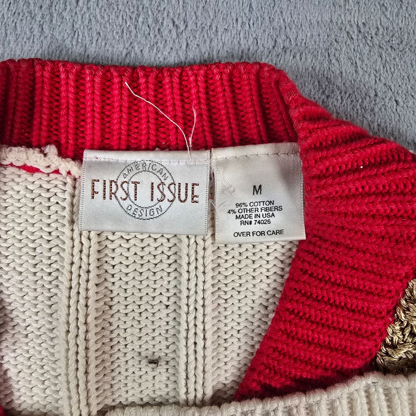 Vintage 1990s First Issue Women's Cable Knit V-Neck Tennis/Cricket Sweater (M)