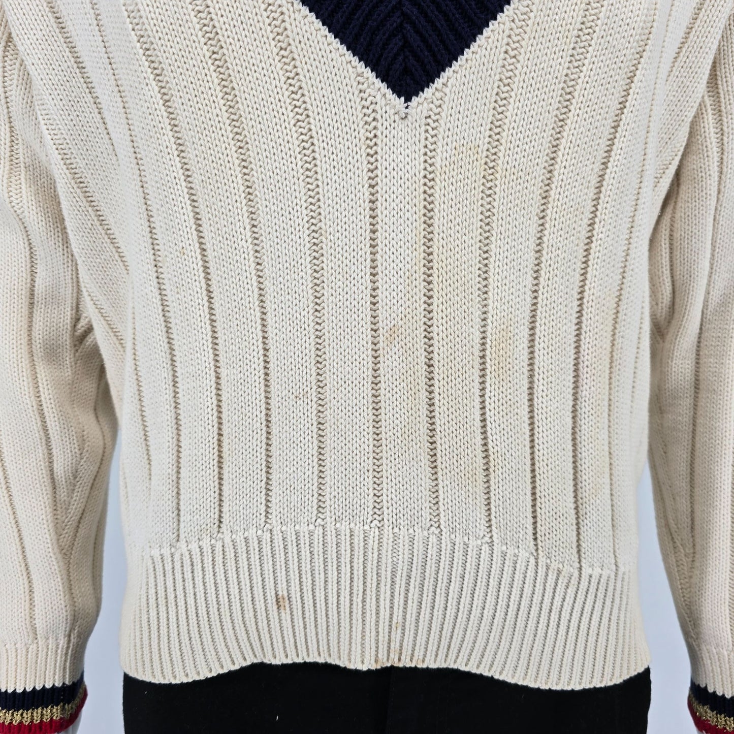 Vintage 1990s First Issue Women's Cable Knit V-Neck Tennis/Cricket Sweater (M)