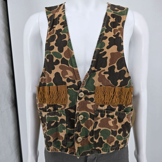 Vintage 1980s Sears Camouflage Nylon Game Pocket Cotton Duck Hunting Vest (M)