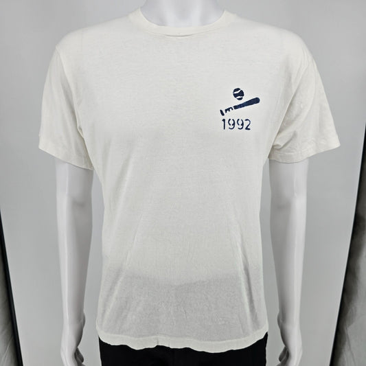 Vintage 1992 Fruit of the Loom "Respect" Baseball Graphic White T-Shirt (L)