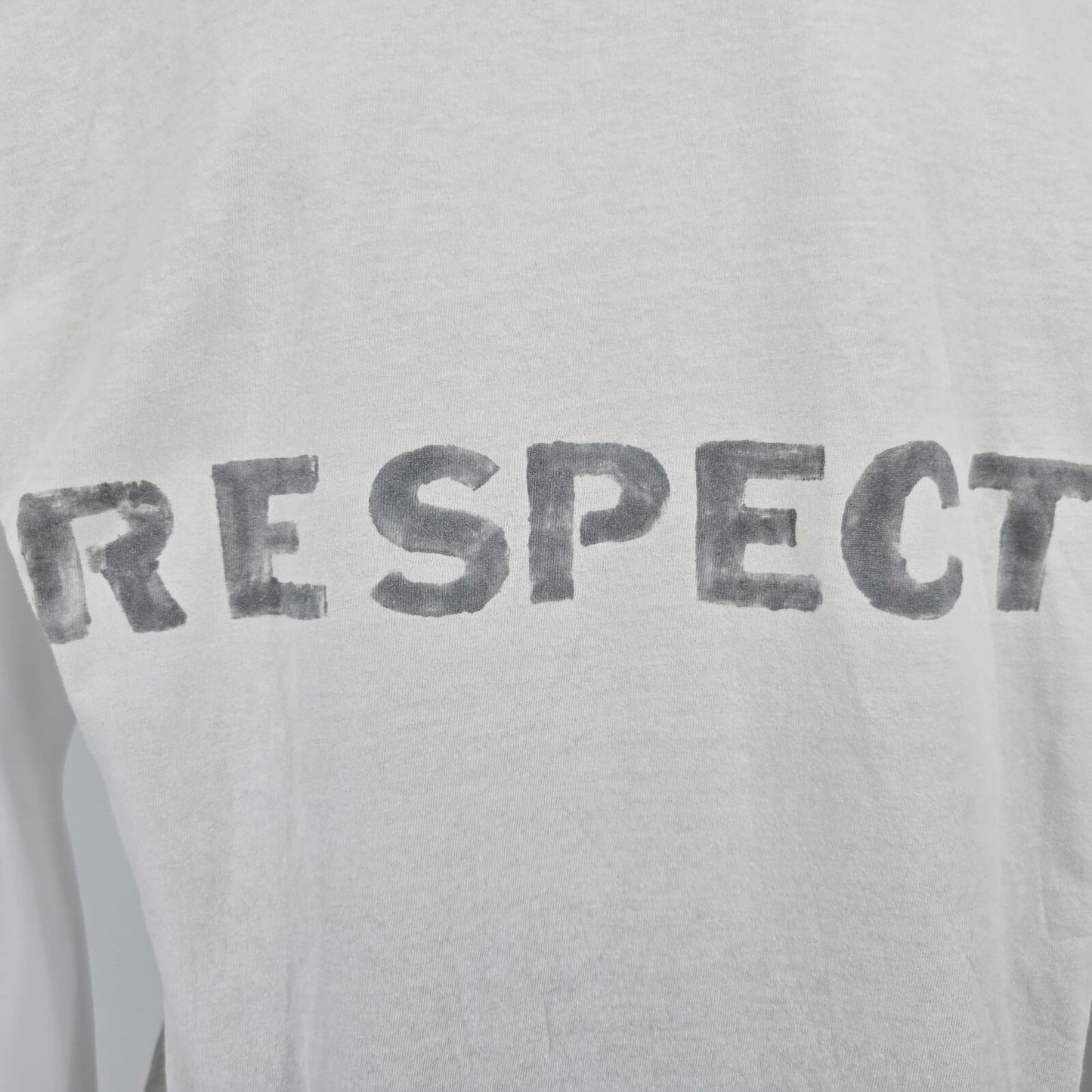 Vintage 1992 Fruit of the Loom "Respect" Baseball Graphic White T-Shirt (L)
