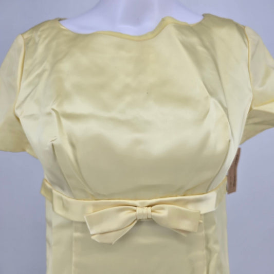 Vintage Early 1960s Yellow Satin Short Sleeve Metal Zipper Maxi Dress (2/XS)