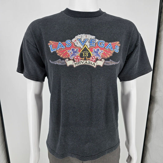 Y2K TND Tornado Activewear Las Vegas Nevada Lucky 13 Knit Graphic T-Shirt (L)