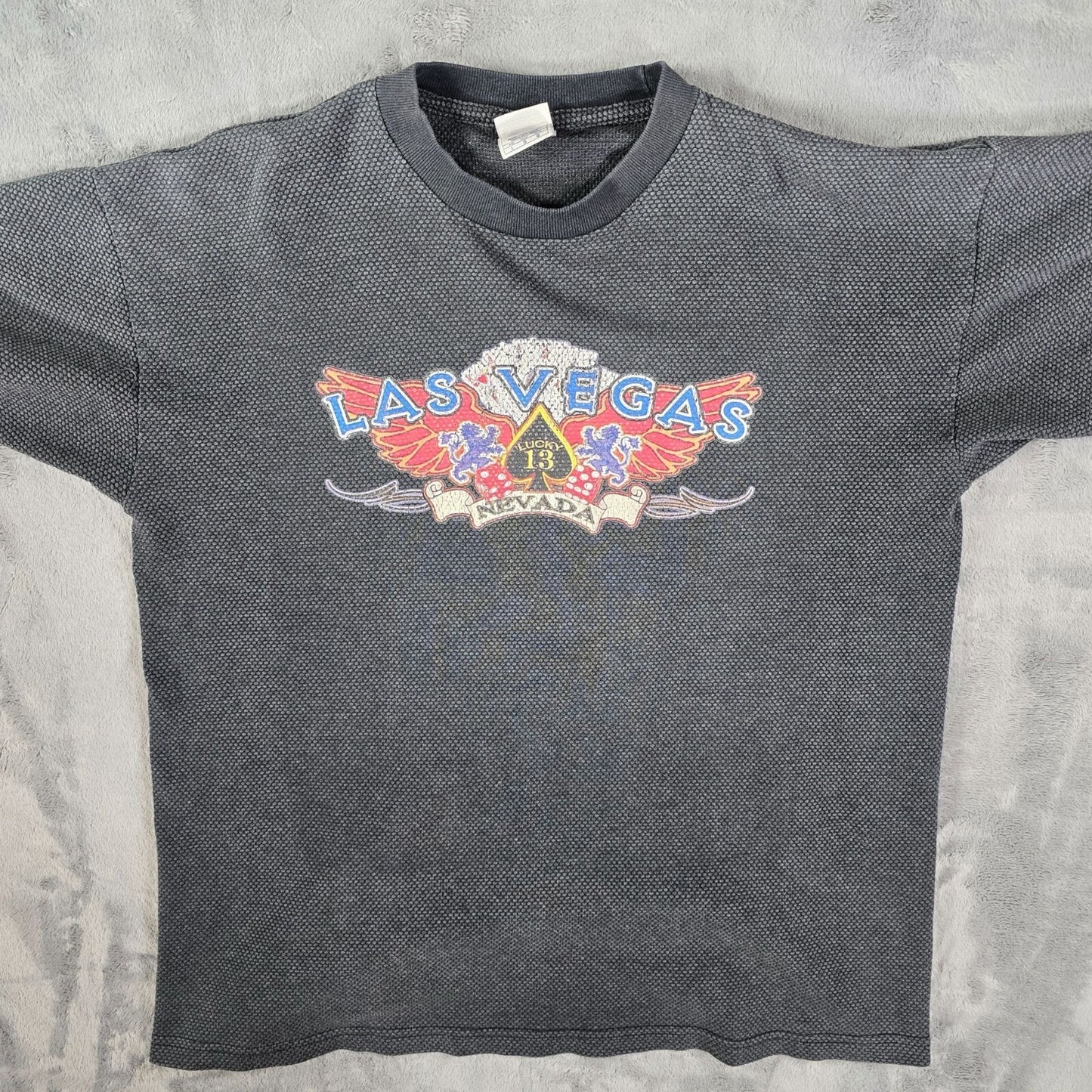 Y2K TND Tornado Activewear Las Vegas Nevada Lucky 13 Knit Graphic T-Shirt (L)