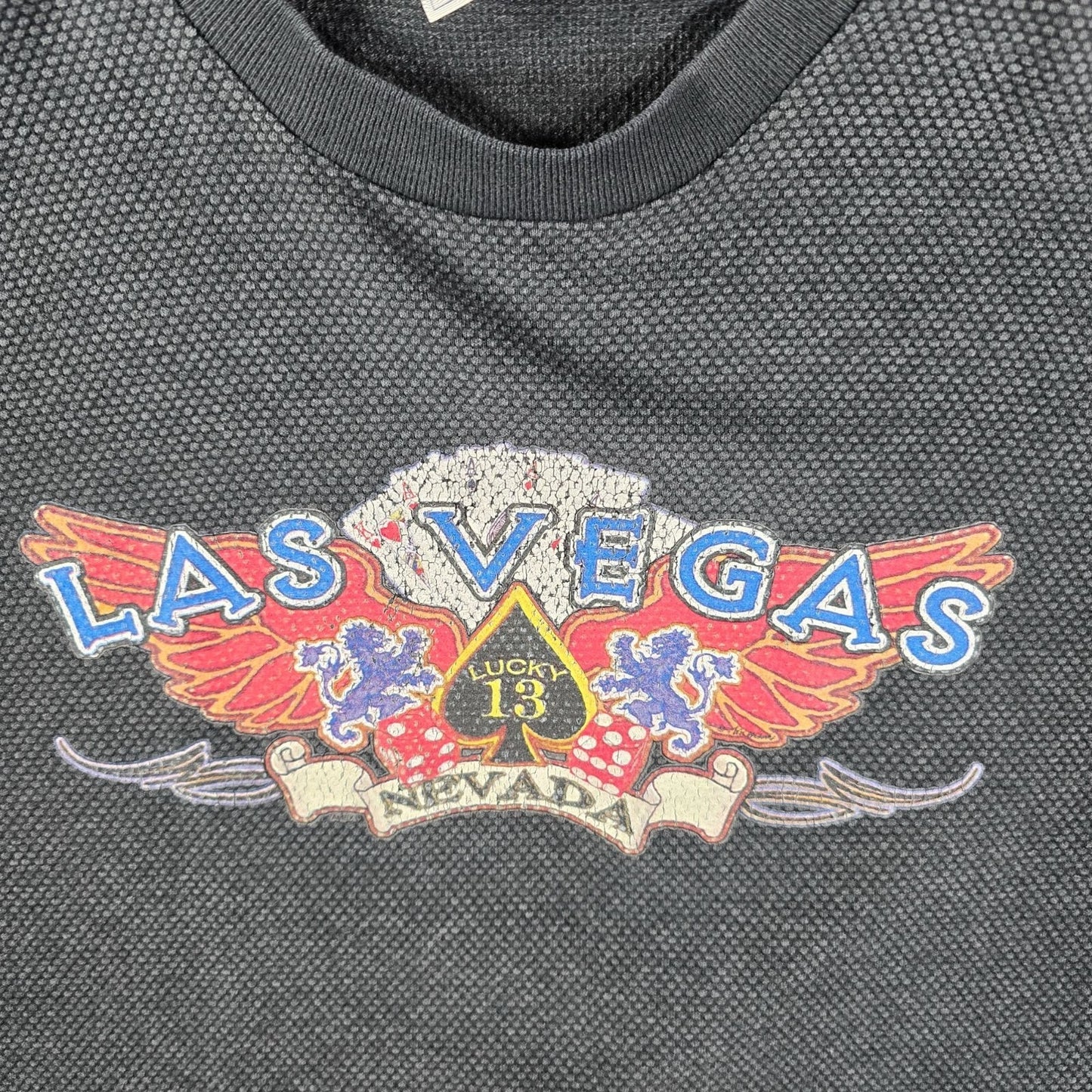 Y2K TND Tornado Activewear Las Vegas Nevada Lucky 13 Knit Graphic T-Shirt (L)