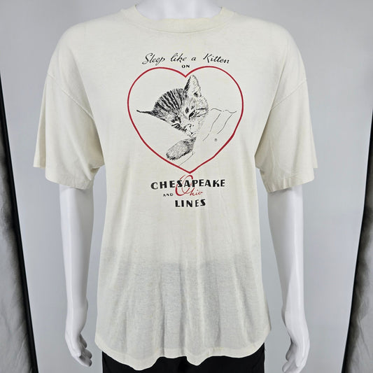 Vintage 1990s Chesapeake and Ohio Chessie "Sleep Like a Kitten" T-Shirt (XL)