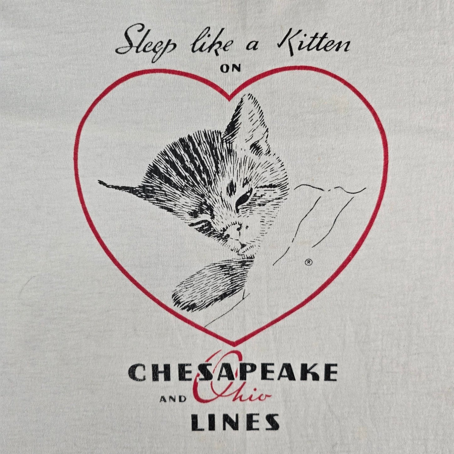 Vintage 1990s Chesapeake and Ohio Chessie "Sleep Like a Kitten" T-Shirt (XL)