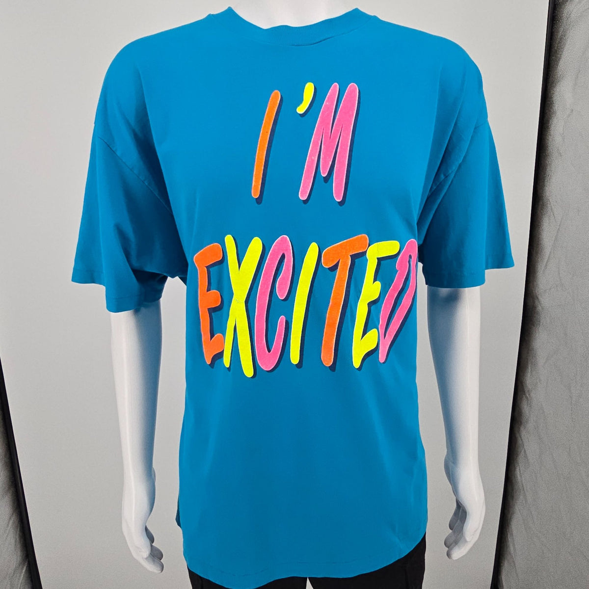 Vintage 1990s Hanes/Dreamer "I'm Excited How 'Bout U" Neon Text T-Shirt (XL/XXL)
