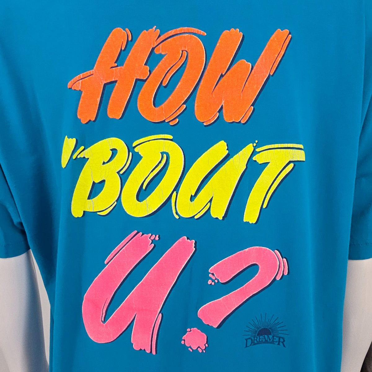 Vintage 1990s Hanes/Dreamer "I'm Excited How 'Bout U" Neon Text T-Shirt (XL/XXL)