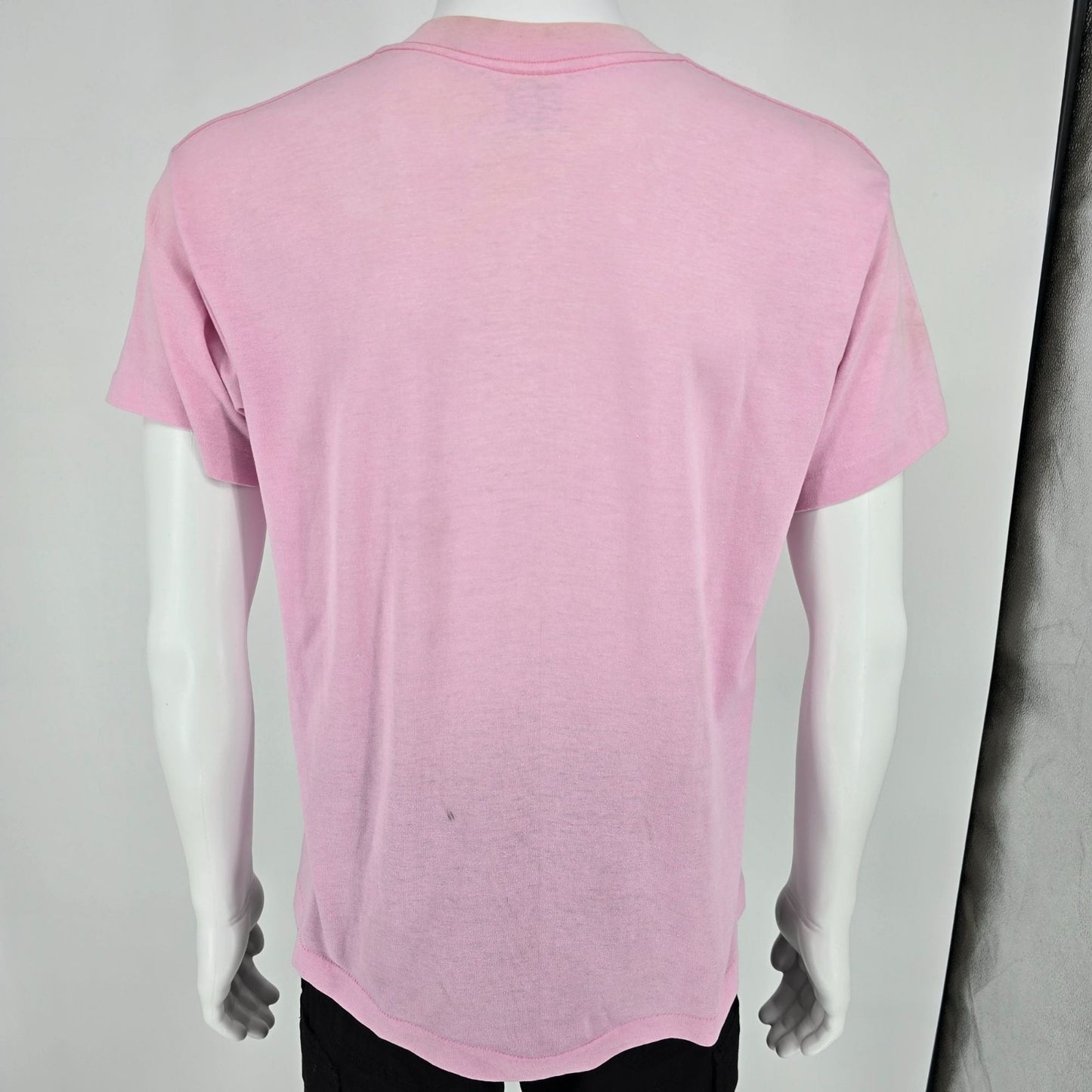 Vintage 1980s Heft-T by Tee Jays "WLS" Flocked Letter Pink Pocket T-Shirt (M/L)