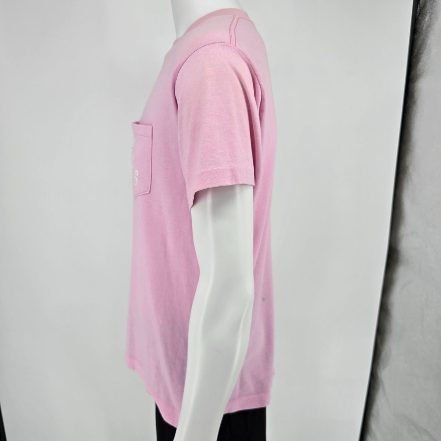 Vintage 1980s Heft-T by Tee Jays "WLS" Flocked Letter Pink Pocket T-Shirt (M/L)