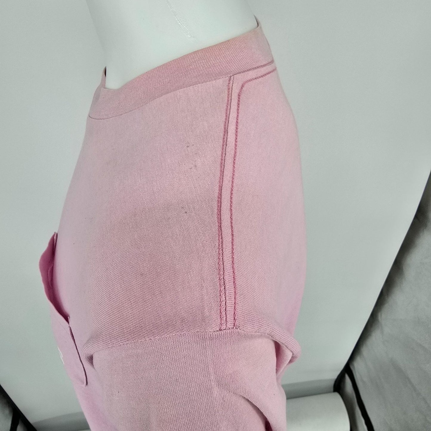 Vintage 1980s Heft-T by Tee Jays "WLS" Flocked Letter Pink Pocket T-Shirt (M/L)