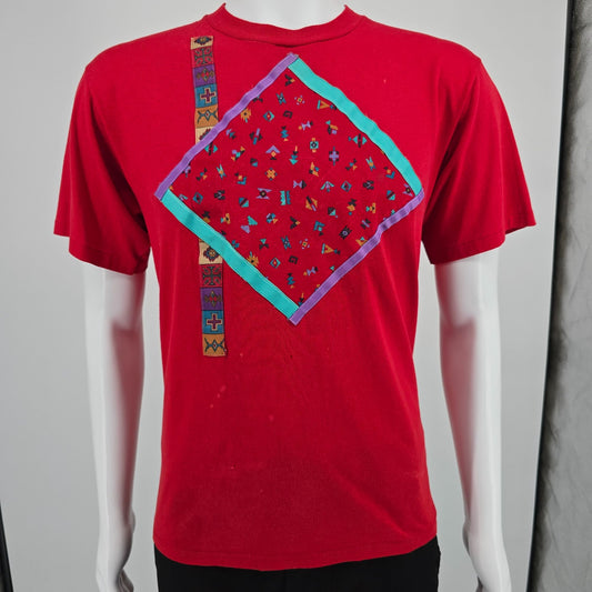 Vintage 1990s Jerzees Southwestern Ribbon Applique Wearable Art T-Shirt (M/L)
