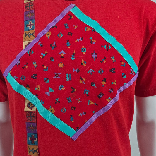 Vintage 1990s Jerzees Southwestern Ribbon Applique Wearable Art T-Shirt (M/L)