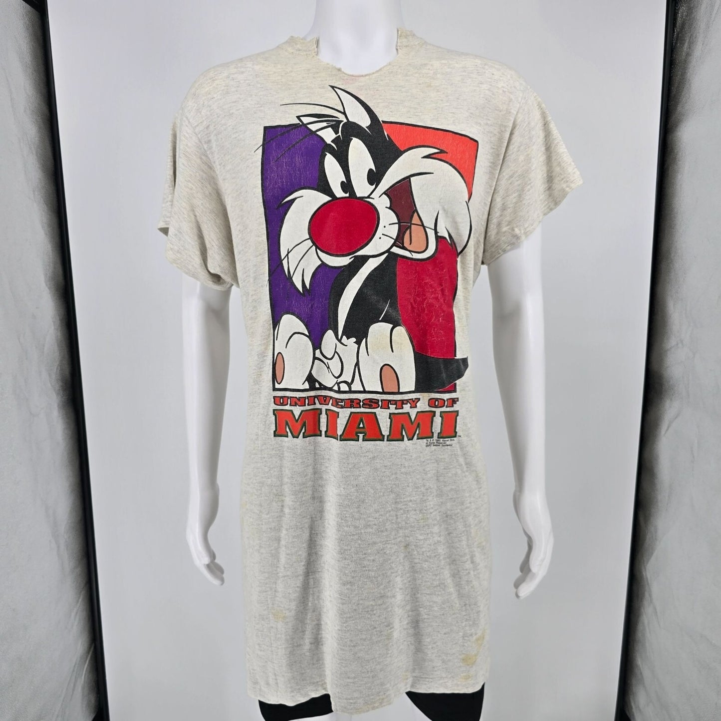 Vintage 1990s University of Miami Looney Tunes Sylvester T-Shirt (OSFA/XL)