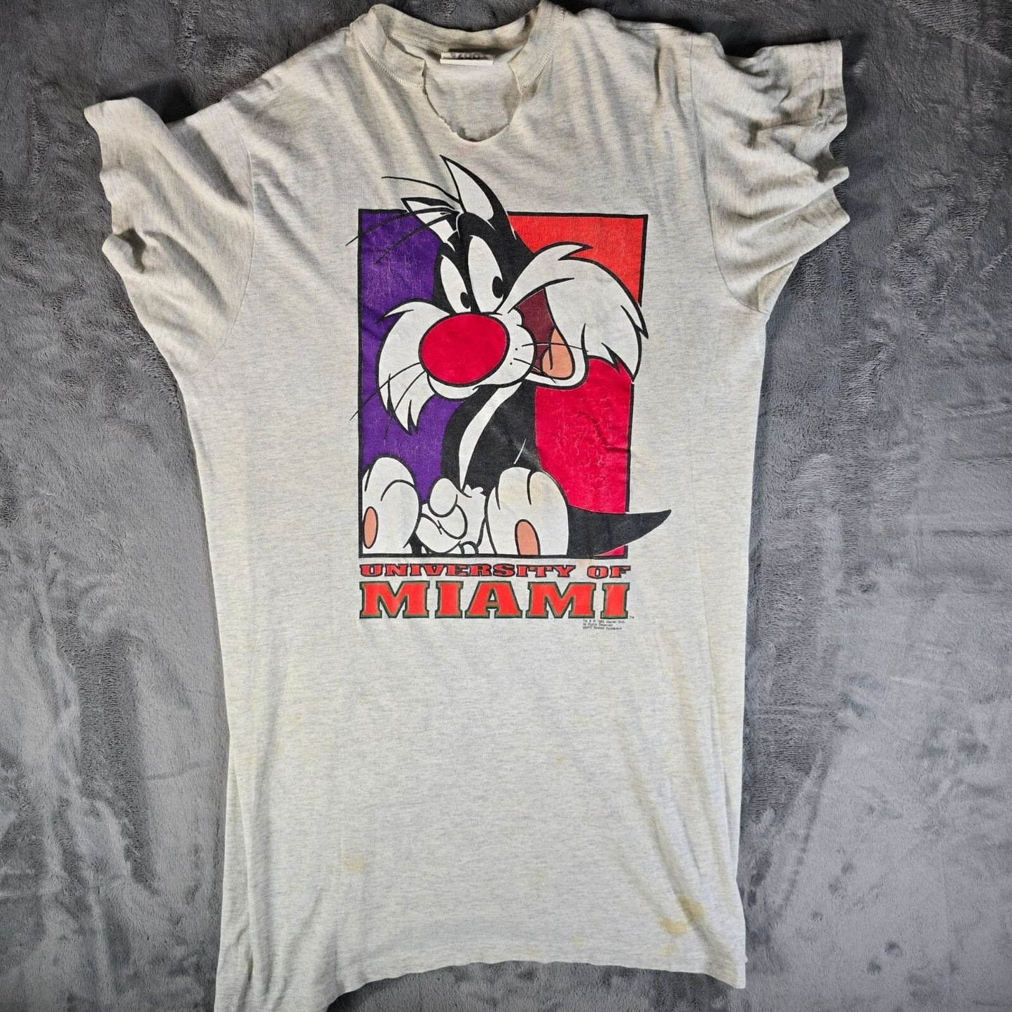 Vintage 1990s University of Miami Looney Tunes Sylvester T-Shirt (OSFA/XL)