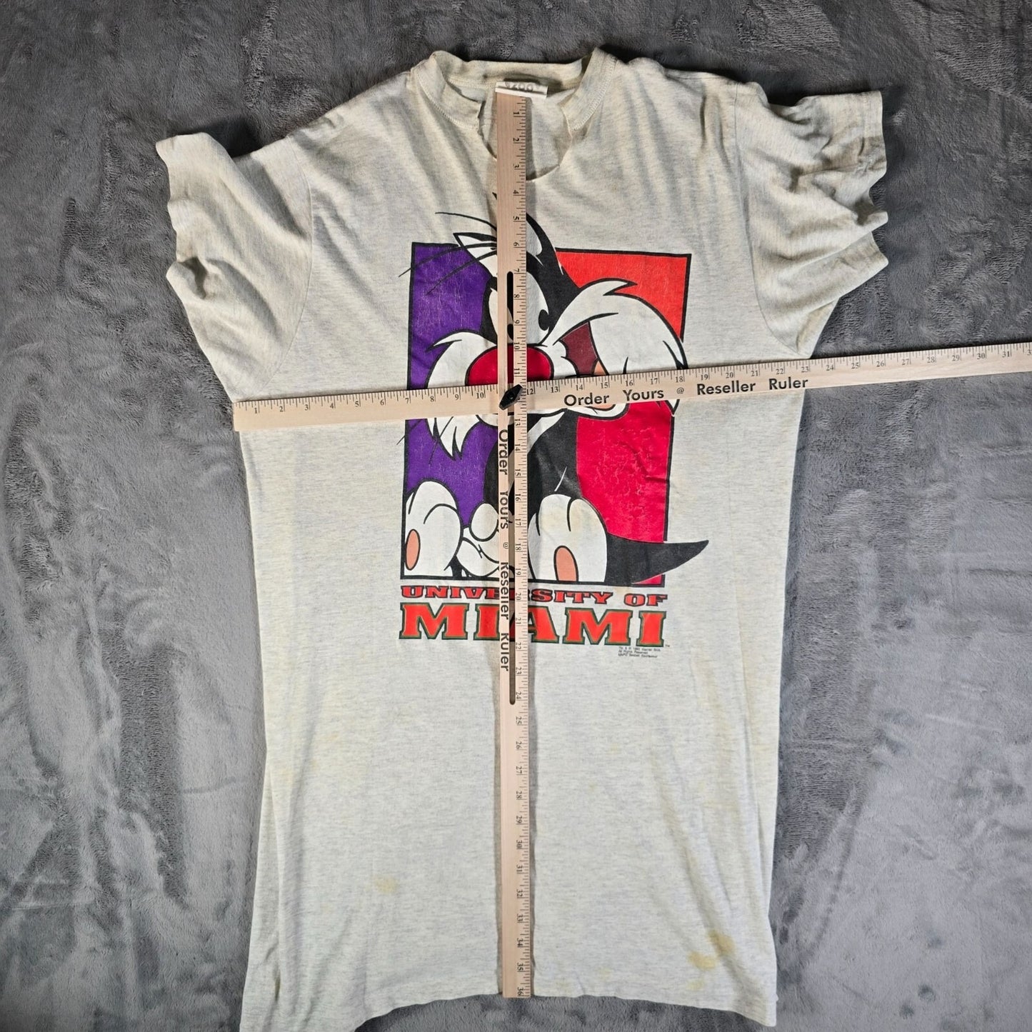 Vintage 1990s University of Miami Looney Tunes Sylvester T-Shirt (OSFA/XL)