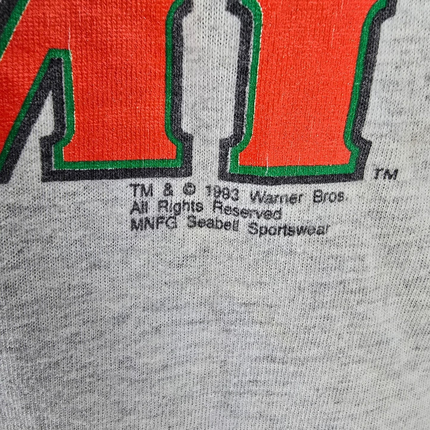 Vintage 1990s University of Miami Looney Tunes Sylvester T-Shirt (OSFA/XL)