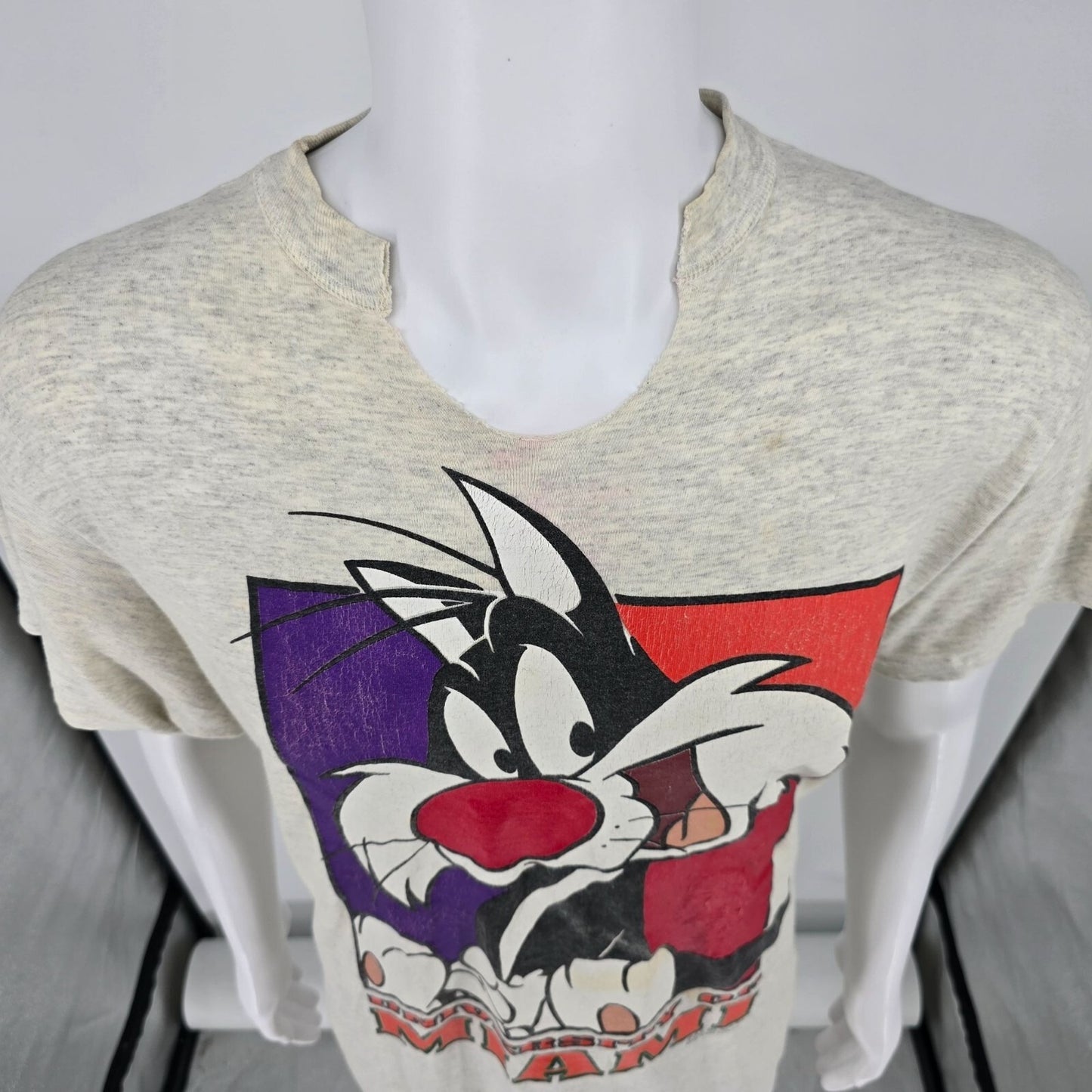 Vintage 1990s University of Miami Looney Tunes Sylvester T-Shirt (OSFA/XL)