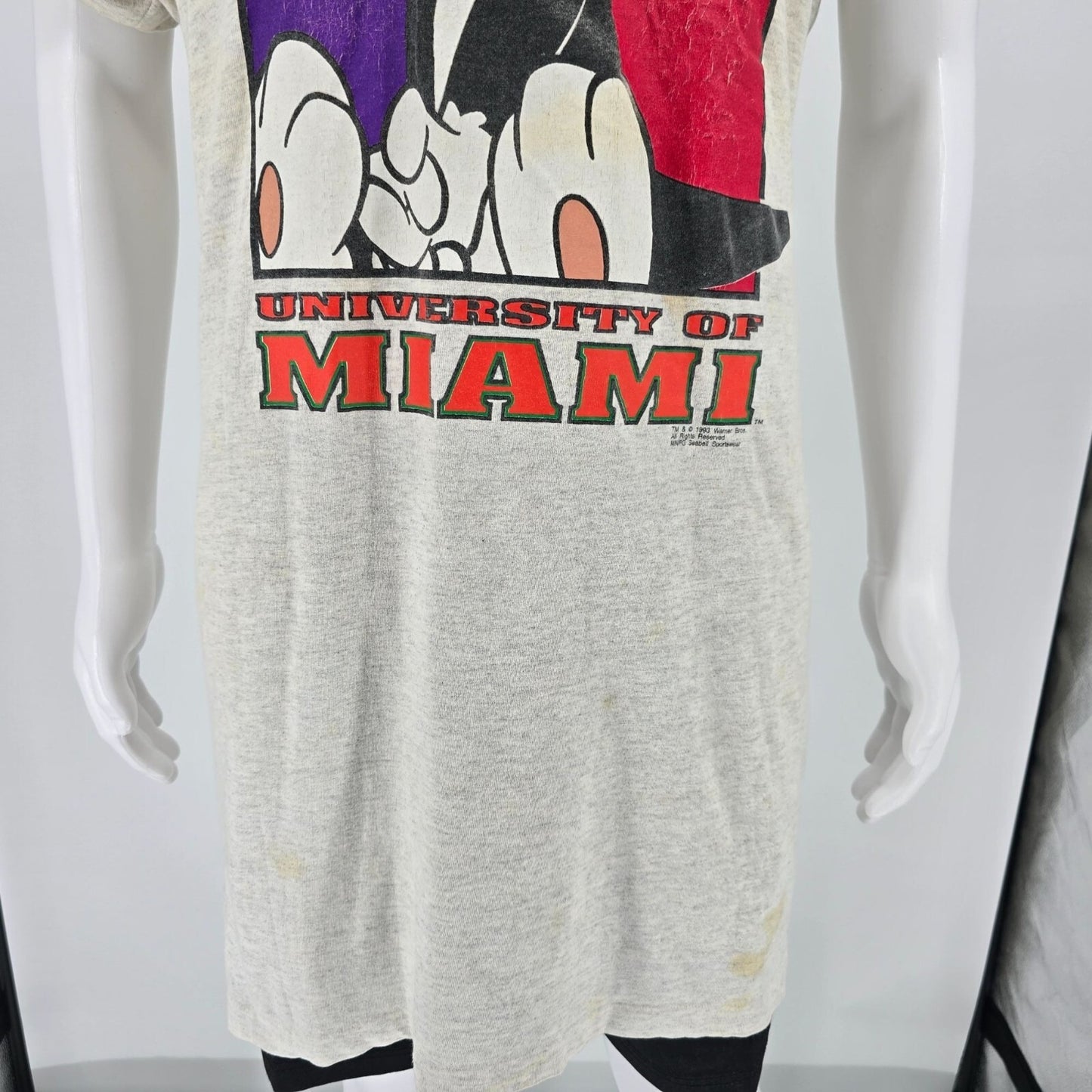 Vintage 1990s University of Miami Looney Tunes Sylvester T-Shirt (OSFA/XL)