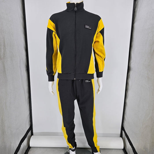 Vintage Early 1990s Adidas Torsion Black & Yellow Colorblock Tracksuit (M/L)